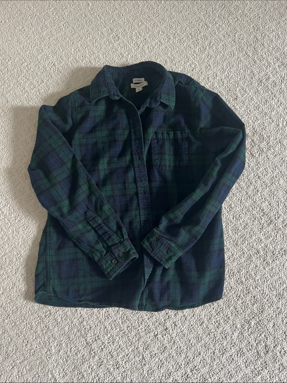 L.L. Bean Navy and Green Plaid Flannel Shirt